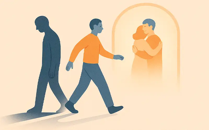 Person stepping into a secure relationship